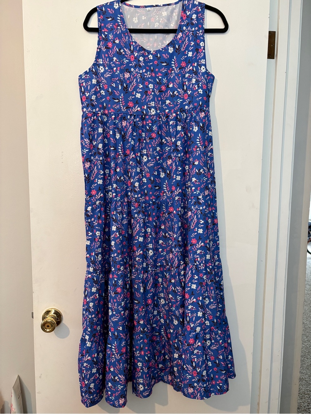 Vintage Blue Floral Sleeveless Maxi Dress